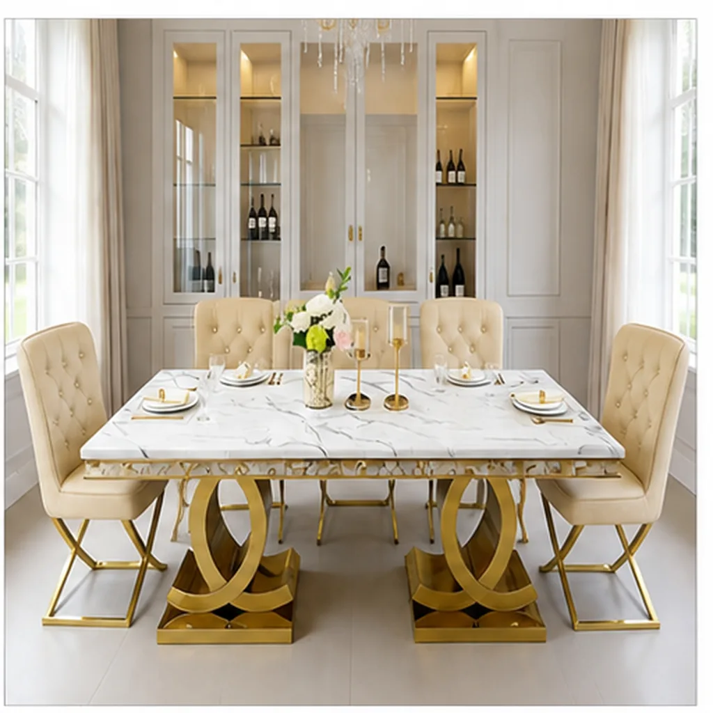 VERONA DINING TABLE – 6 Seater Dining Set - Beige AI